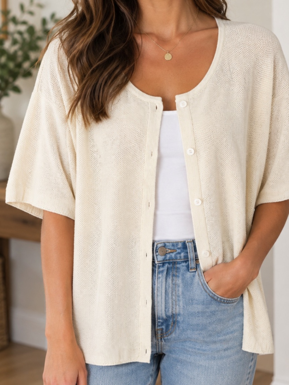 Cream  ( Apricot) Button-Front  Cardigan- NWT- Size L